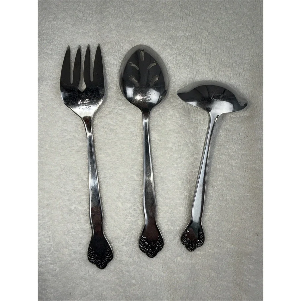 Versailles By MSI Japan Stainless 3 Pc Serving Gravy Ladle Fork & Slotted Spoon